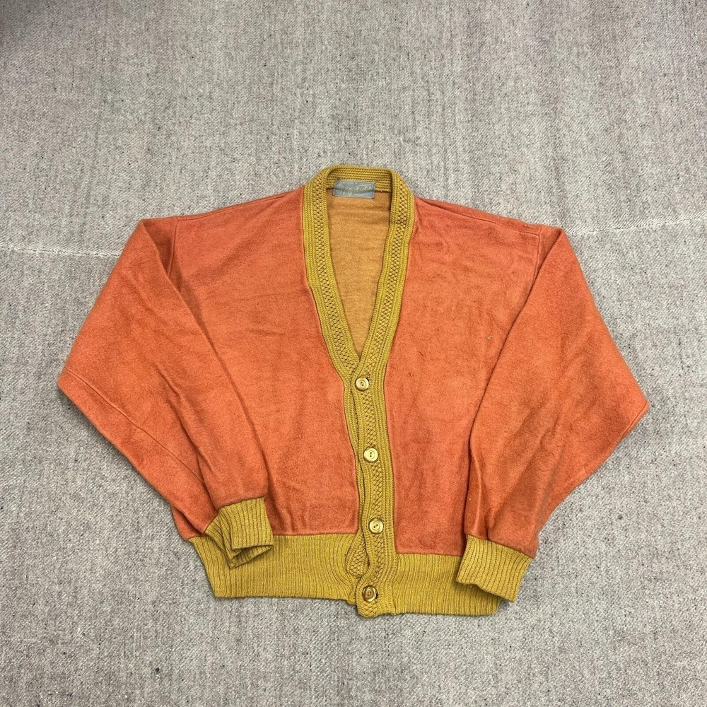Vintage Clydesdale Cardigan Mens Small Orange 1960s Sweater Button Up